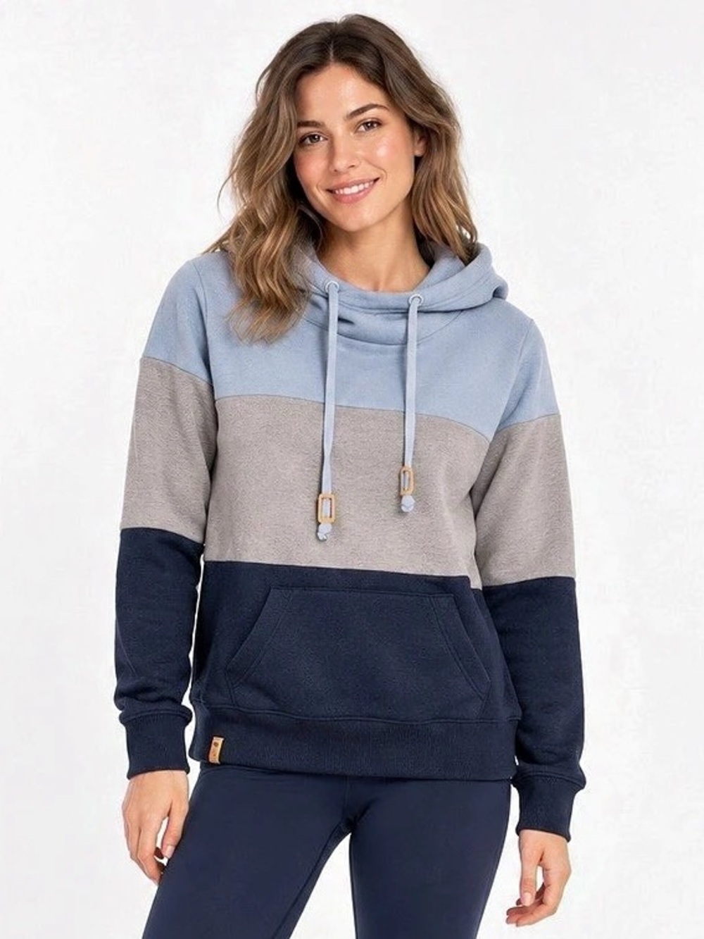 tentree TreeFleece Banshee Colourblock Cowl Neck Hoodie Small Blue Grey Navy
